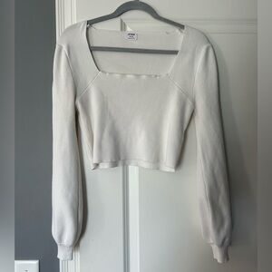 Cropped White Long Sleeve Top